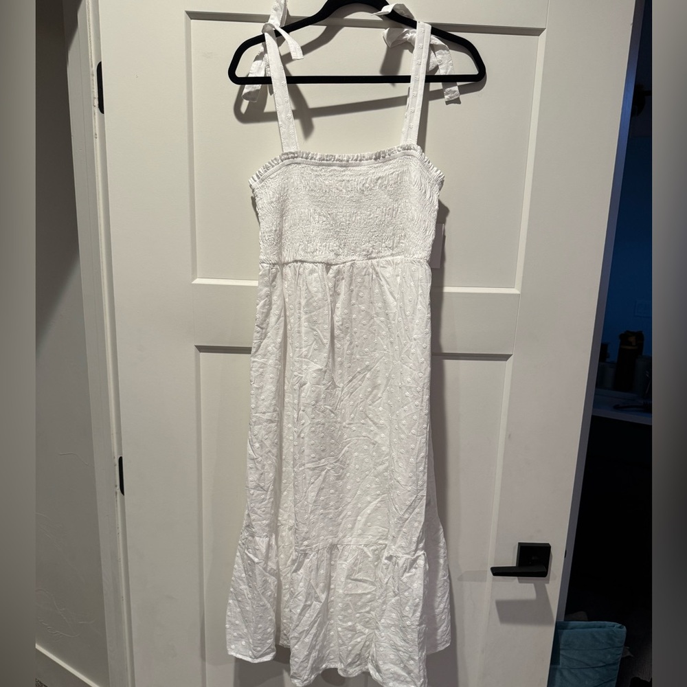 NWT Sonoma Maternity 100% Cotton Tie Shoulder Strap White Maxi Dress